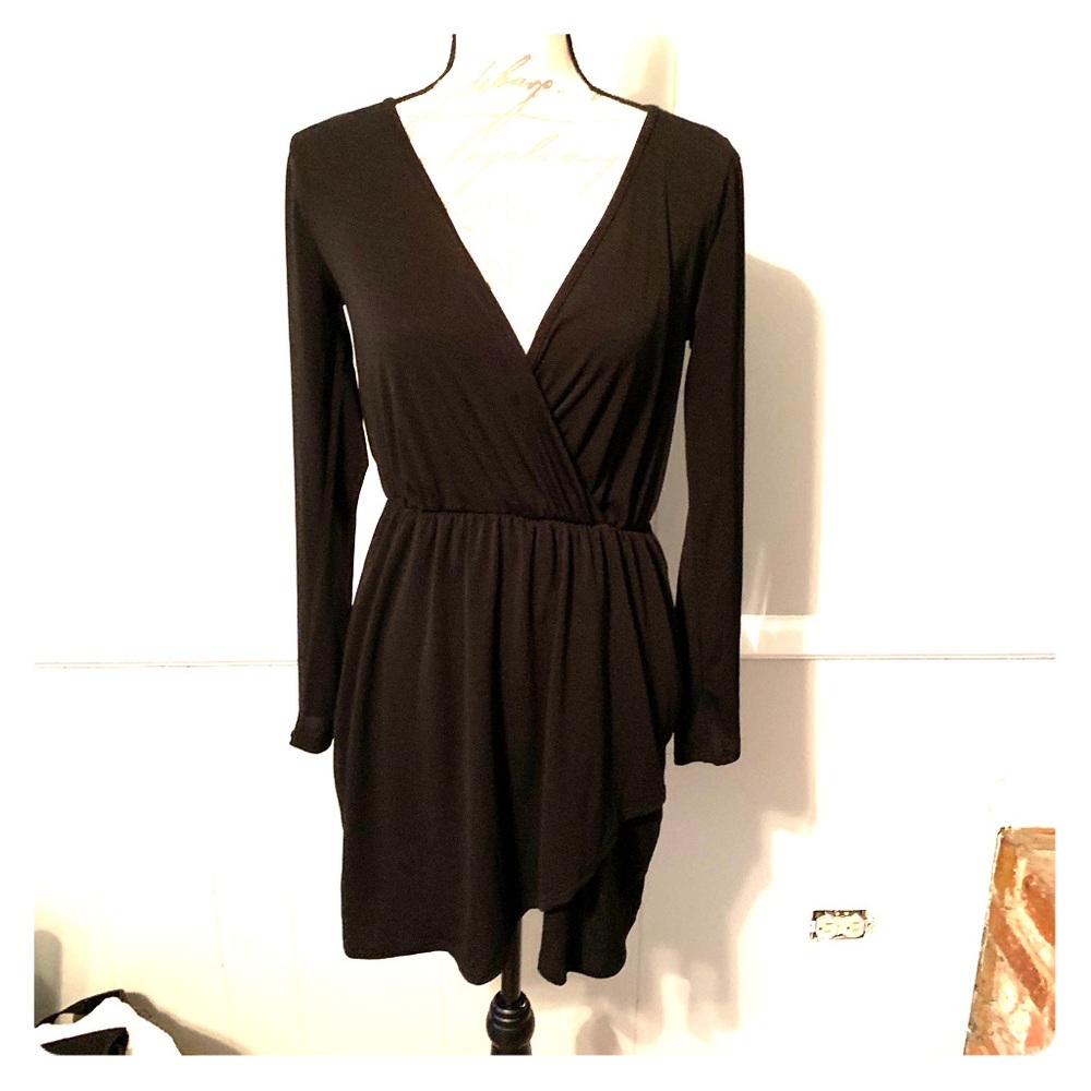 Long Sleeve Black Wrap Dress